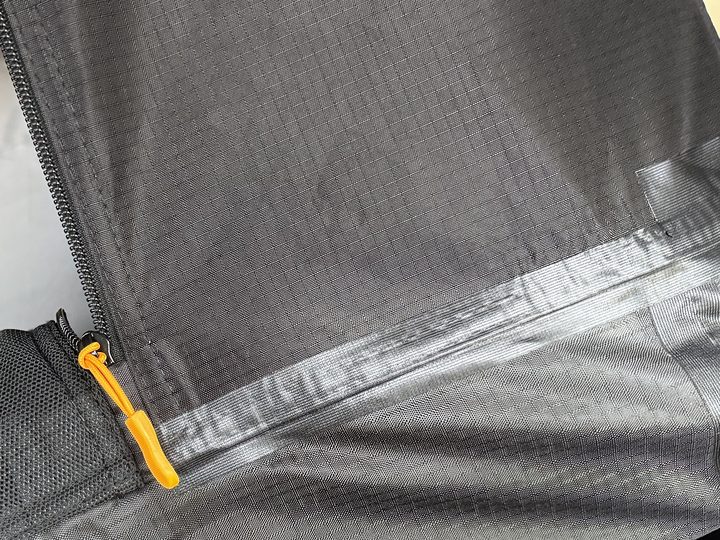 Close-up of the inner tent fabric and a taped seam