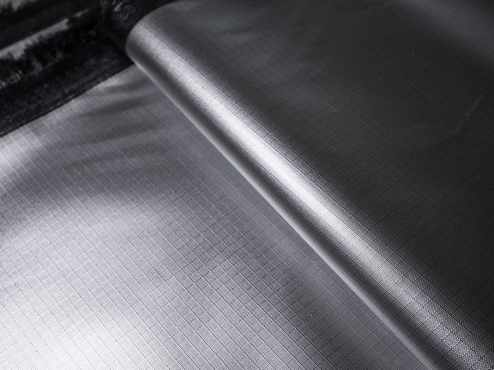 Close-up of the silver-coated outer fabric